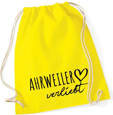 Produktbild von Huuraa Turnbeutel Ahrweiler verliebt 12 Liter Yellow Baumwolle Rucksack Geschenkidee