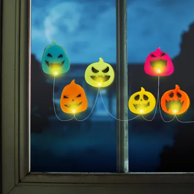 Zdjęcie produktu dla Halloweenowa dekoracja okienna LED - żelowa - dynia - 85 cm