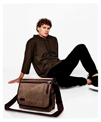 Produktbild von Uni Schultertasche für Herren und Damen aus Segeltuch, geeignet als Lehrertasche und Laptoptasche für 10,9 Zoll Notebooks, große Aktentasche für Schule, Freizeit, Reisen und Business