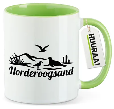 Produktbild von Huuraa Kaffeetasse Norderoogsand Strandmotiv 330ml Grün Keramik Kaffeebecher Geschenkidee
