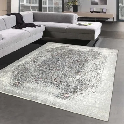 Obrázok produktu pre Abstraktný orientálny hodvábny koberec sivo-oranžový rozmer - 160x230 cm