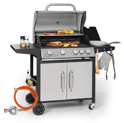 Produktbild von Klarstein Gasgrill mit Großer Grillfläche, Gasgrill 1 Seitenbrenner & 4 Brenner, 17,1kW Edelstahl-Gasgrill, BBQ Gasgrill für Balkon & Garten, Grill für Propan, Gasgrills mit 5 Brenner & Thermometer