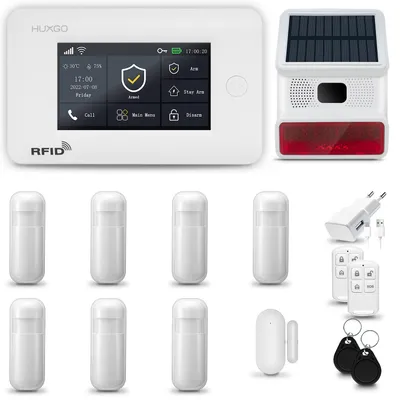 Immagine prodotto di HUXGO HXA006 Sistema di allarme per la casa, GSM 4G + Wi-Fi, con sirena wireless. Sistema di allarme per appartamenti, case e garage, dotato di 7 sensori di movimento e 1 sensore per porte e finestre