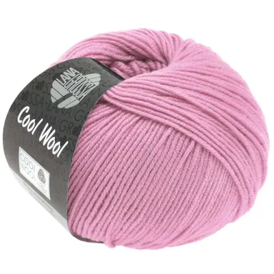 A ball of pink yarn with a label.
