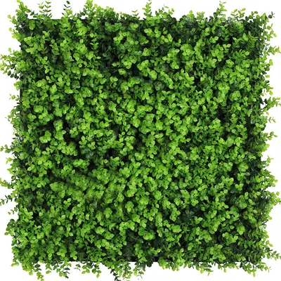A square panel of artificial greenery, resembling a dense hedge or bush, is shown against a white background.