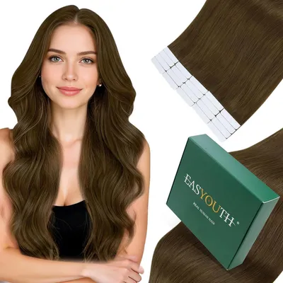 Produktbild von Echthaar Tape-In Extensions Mittelbraun #4 50cm 50g Glatt