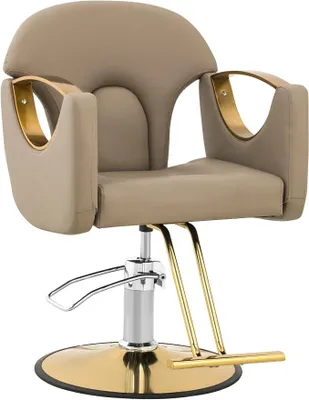Image de Fauteuil de coiffure Physa avec repose-pieds. Hauteur d'assise : 53-64 cm. Capacité : 180 kg. Fauteuil de barbier/coiffure beige, réglable en hauteur