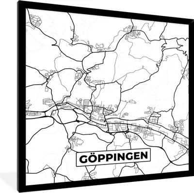 Produktbild von MuchoWow® Gerahmtes Poster Karte - Göppingen - Karte - Stadtplan 40x40 cm - Poster mit Schwarzem Bilderrahmen Wandposter Rahmen Foto Bilder - Mit Rahmen - Wanddekoration Schlafzimmer