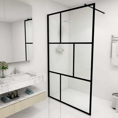 Produktbild von The Living Store Duschwand für Begehbare Duschen mit Hartglas Schwarz 115x195 cm