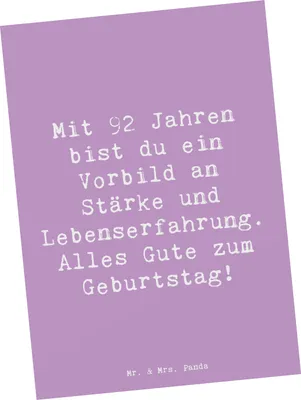 Produktbild von Mr. & Mrs. Panda einzelkarte Spruch 92. Geburtstag Wunder - Lavendeltraum - Geschenk, Feier, Ansichtskarten, liebevoll handgefertigt, Postkarten, Erinnerungen feiern