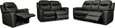 Produktbild von EVASION 3-Sitzer Sofa, 2-Sitzer Sofa und Sessel mit Relaxfunktion aus Leder - Schwarz