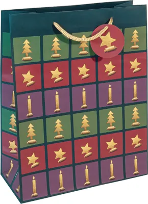 Produktbild von SIGEL GT047 Geschenktasche mittel - grün, rot, violett  - mit Bodeneinlage, Geschenkanhänger und farblich abgestimmten Tragekordeln - Papier - 17 x 23 cm