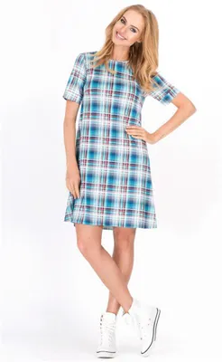 Produktbild von Mini-Kleid Sommer Tunika Kariert A-Form; 4 / Türkis S/36