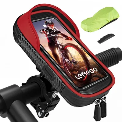 Image de Support pour téléphone portable, compatible vélo et moto, étanche, rotatif à 360°, pour smartphones de 4,7 à 7 pouces, couleur rouge