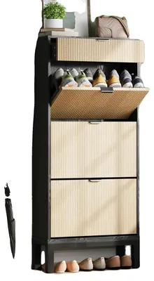 Image de Armoire à chaussures, portes battantes, design peu encombrant, chêne noir