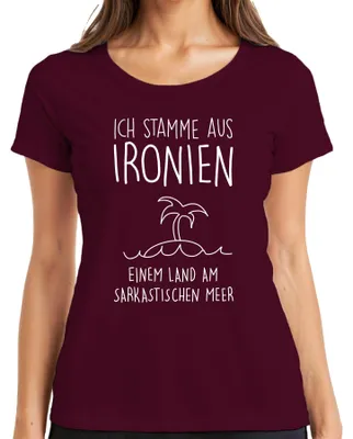 Obrázok produktu pre Pochádzam z irónie Sarkazmus Irónia Humor Minimalistické dámske tričko, bordová, 3XL