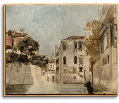 Immagine prodotto di Stampa su tela con cornice in legno, dimensioni 60x90 cm, raffigurante un paesaggio urbano di Venezia, ideale per decorare pareti di soggiorno o camera da letto