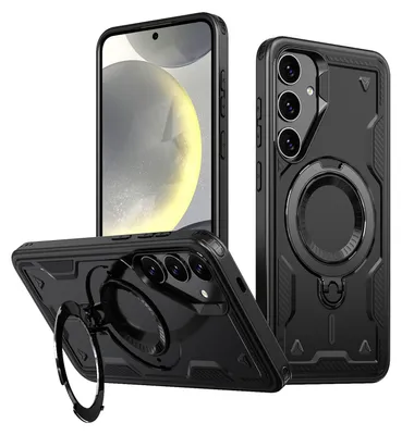 Produktbild von MagSafe Hülle für Samsung Galaxy S24 FE - Phonesta MagLock Armor Back Cover mit Ring - Schwarz