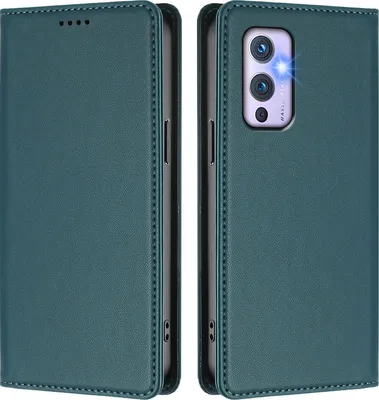 Immagine prodotto di Custodia in pelle per OnePlus 9, custodia a libro magnetica in Finto cuoio con supporto, verde