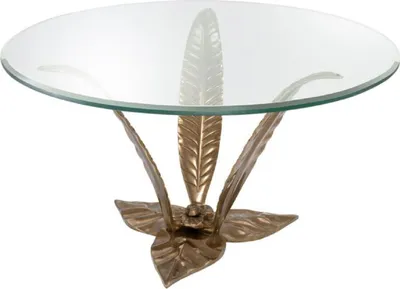 Produktbild von Casa Padrino Luxus Couchtisch Vintage Messingfarben Ø 85 x H. 45 cm - Designer Wohnzimmertisch mit Glasplatte