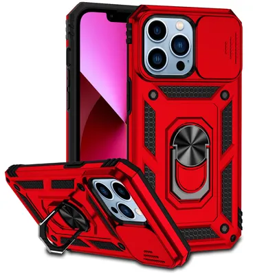 Obrázek produktu pro Pouzdro pro iPhone 12 Pro dvouvrstvé pouzdro s posuvným krytem kamery a prstencovým stojánkem červené