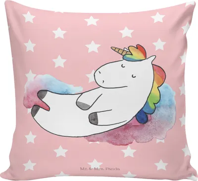 Produktbild von Mr. & Mrs. Panda Sofa Kissen Einhorn Wolke 7 - Rot Pastell - Geschenk, Menschen, Kopfkissen 40x40, für, Einhörner, Unicorn, Glaube, Sofakissen, Lustig, Dekokissen
