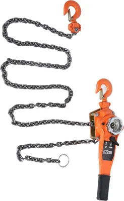 Produktbild von 0,75 t Kettenzug mit orangefarbener Kette, Ratschenhebel, Seilrolle, Hubhöhe 3 Meter