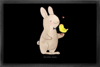 Produktbild von Mr. & Mrs. Panda Schmutzfangmatte Hase Küken 50 x 75 cm - Schwarz - Geschenk, Schmutzmatte, fußmatte, Fußabstreifer, Ostern, Fussmatte, Fußabtreter