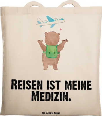Produktbild von Mr. & Mrs. Panda Jutebeutel Bär Reisen - Transparent - Geschenk, Tote Bag, Reiseveranstalter, Reisebüro, Auslandsjahr, Urlaube, Schultasche, Stoffbeutel, Tasche, Beutel