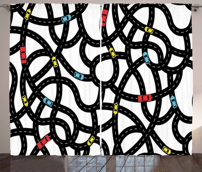 Produktbild von ABAKUHAUS Autos Rustikaler Gardine, Städtisches Themenstraßen-Design, Schlafzimmer Kräuselband Vorhang mit Schlaufen und Haken, 280 x 260 cm, Gelb Schwarz Blau