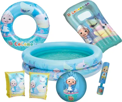 Produktbild von Großes Cocomelon Badeset – Pool, Luftmatratze & Wasserspielzeug (6-teilig)
