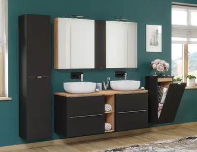 Produktbild von Badmöbel Set 9-tlg Badezimmerset PERUGIA Schwarz ohne Waschbecken