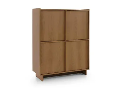 Produktbild von BETTSO Highboard SUNA Japandi Schrank Kommode hoch Eiche Caramel grifflos Wohnzimmer, 4 Türen, 8 Fächer, 98x124x39 cm, Saugroboter-geeignet