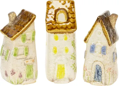 Zdjęcie produktu dla Ręcznie wykonane ceramiczne domki do dekoracji wnętrz, 3 sztuki