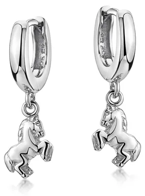 Produktbild von MATERIA by Matthias Wagner Pferdeohrringe Mädchen Creolen mit Anhänger Pferd Kinderohrringe 925 Silber SO-449-Silber