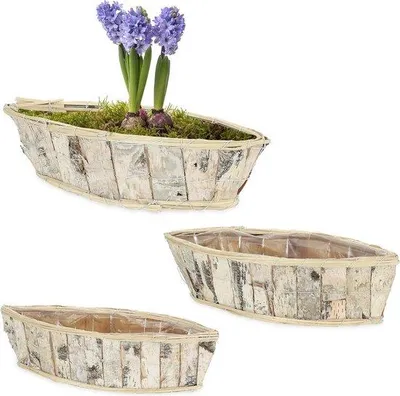 Image de Ensemble de jardinières en bois blanc/naturel