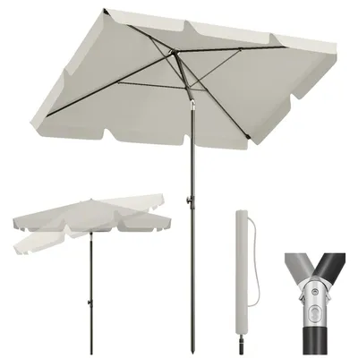 Produktbild von Sekey Sonnenschirm Balkon Rechteckig 210×140 cm Balkonschirm mit Tragetasche Neigungswinkel & Höhe verstellbar Sonnenschutz UPF 50+,Graubeige