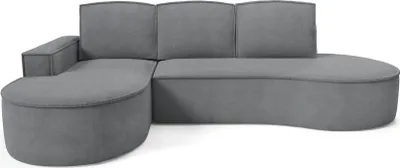 Produktbild von BETTSO Großes Ecksofa FLOW mit Schlaffunktion und Kissen grau in Curio Stoff Links