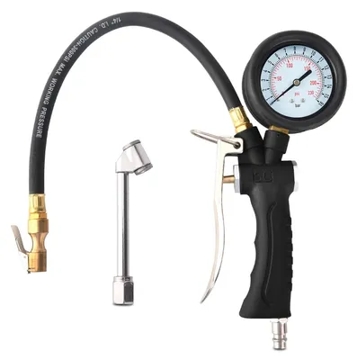 Image de Pompe à air rotative à 360° avec manomètre, 16 bars, pour voitures et motos