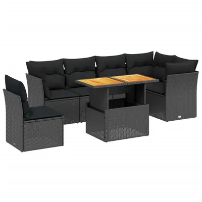 Produktbild von vidaXL 7-tlg. Garten-Sofagarnitur mit Kissen Schwarz Poly Rattan