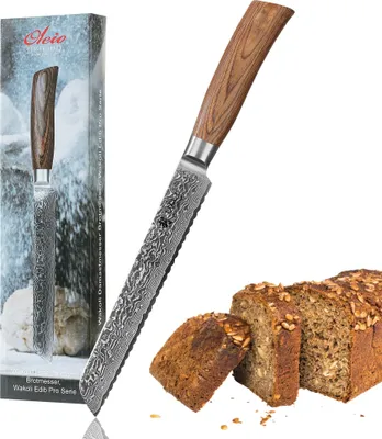 Zdjęcie produktu dla Wakoli EDIB Pro Damascus nóż do chleba I Ostrze 20 cm I Rękojeść Pakkawood