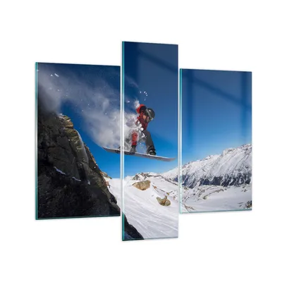 Produktbild von Bilder auf glas - Snowboard Winter Berg Gipfel - 95x80cm - Glasbilder - Wandbilder - Kunstdruck - zum Aufhängen bereit - Wanddekoration aus Glas - Glas Bilder - Wandbild auf Glas - GCB95x80-2236