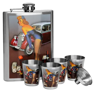 Flachmann-Set Edelstahl 0,2 l mit Trichter und 4 Bechern