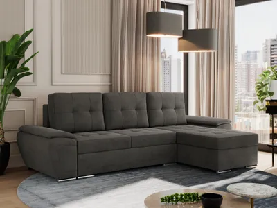 Produktbild von MKS MEBLE Sofa mit Schlaffunktion - Ecksofa mit Schlaffunktion und Bettkasten - Sofa 3 Sitzer - Schlafsofa - Couch - Schlafsofa mit Bettkasten - Umbria L - Dunkelgrau Velvet