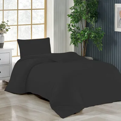 Produktbild von Bettwäsche 135x200 + 40x80 cm Schwarz Bettbezug Baumwolle, 2-teilig