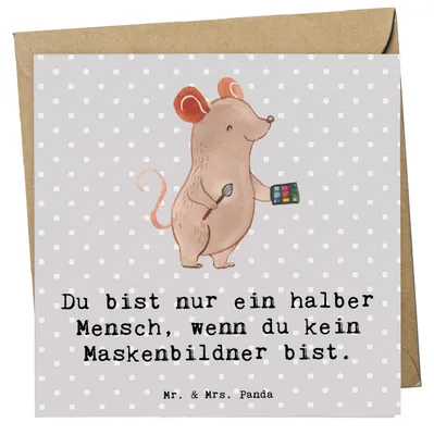 Produktbild von Mr. & Mrs. Panda Grußkarte Maskenbildner Herz - Grau Pastell - Geschenk, Beauty Salon, faltkarte, Klappkarte, Ausbildung, Kosmetikstudio, anlasskarte, Glückwunschkarte