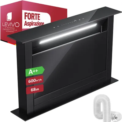 Immagine prodotto di LEVIVO A++ cofano aspirante downdraft 60cm ricircolo e scarico dell'aria con portata d'aria di 600 m³/h, cofano aspirante a scomparsa con 2 filtri a carboni attivi, 2 filtri antigrasso