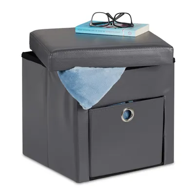 Produktbild von relaxdays Grauer Sitzhocker mit Schublade