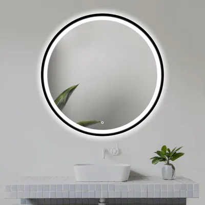 Obrázek produktu pro Kulaté koupelnové zrcadlo, nástěnné zrcadlo s LED podsvícením, černé, 80 cm