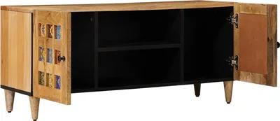 Image de Meuble TV avec étagère vidaXL, couleur naturelle, 105 x 33 x 46 cm, bois massif de manguier